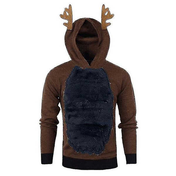 Herr Jul Huvtröja Jumper Toppar Xmas Rudolph Reindeer Pullover Coffee Blue 2XL