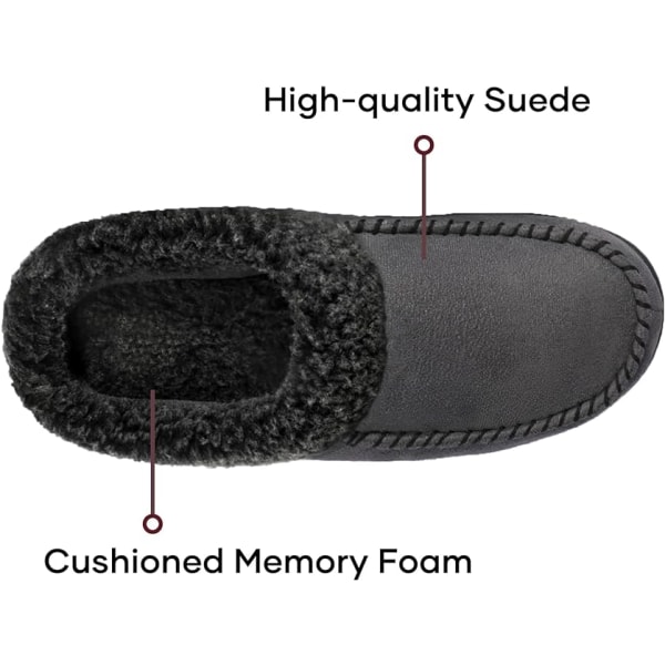 Mjukt Mockasinfodrade Herreslippers med Minnesskum och Fuzzy Plush Wool-L Dark Gray 39