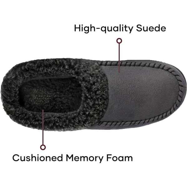 Mysig Memory Foam Moccasin Mockatofflor för män med Fuzzy Plush Wool-L Dark Gray 42
