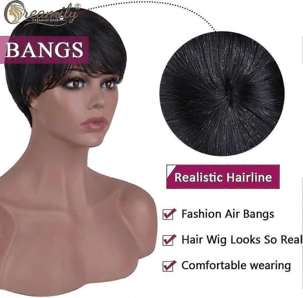 Korta grå peruker för kvinnor, kort pixieperuk med lugg, fluffig lagerlook, naturlig