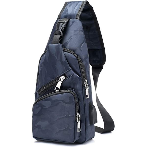 Slingväska, bröstväska med USB laddningsport, män kvinnor lättviktig 6 Camouflage Blue Sling Bag