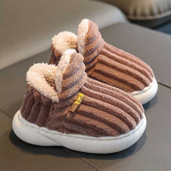 Unisex Barnplattformtofflor, Flickor Pojkar Plysch Bomulls Tofflor Kaffe 20CM 7-8years old