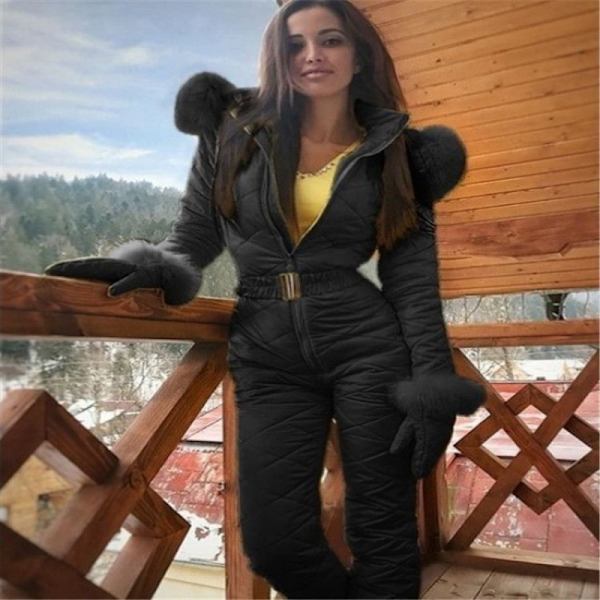 Dam Vinter Varm snödräkt Utomhussportbyxor Skiddräkt Vattentät Ju Black Xl