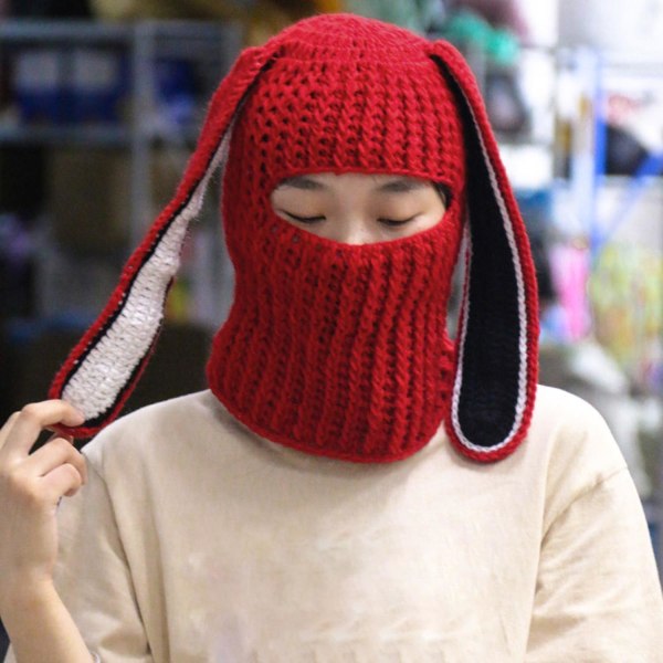 Balaclava-hatt med långa kaninöron Vindtät Andningsbar Söt Kaninhatt Kaninöron Hattar för Cosplay Dark red Kid