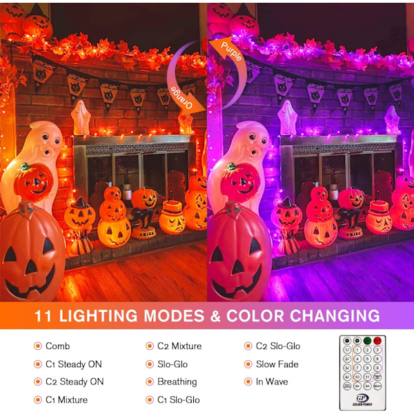 Varmt vita julbelysning inomhus, 10 meter 100 LED-julsträngljus Orange & Purple
