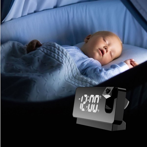 Projektionsväckarklocka, Digital Vibrerande med LED-Display Laddningsversion white light black