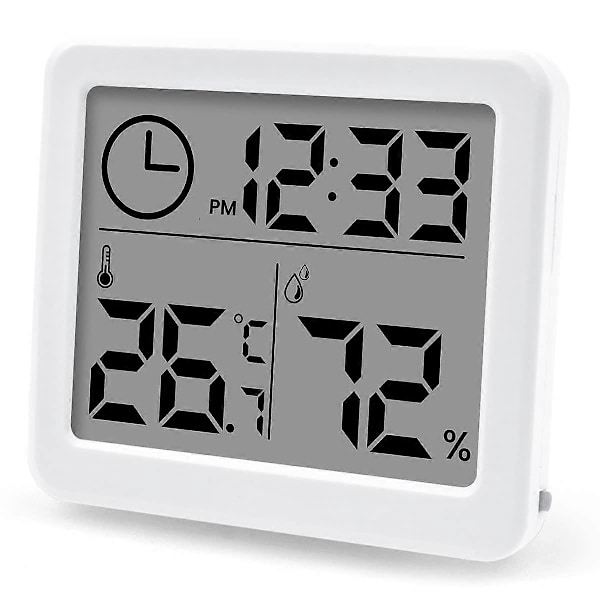 Högprecisions Monitor Hygrometer Termometer, LCD med Inomhusfuktighet, Tid och Termometer, för Skrivbord, Växthus (Batteri Ingår)