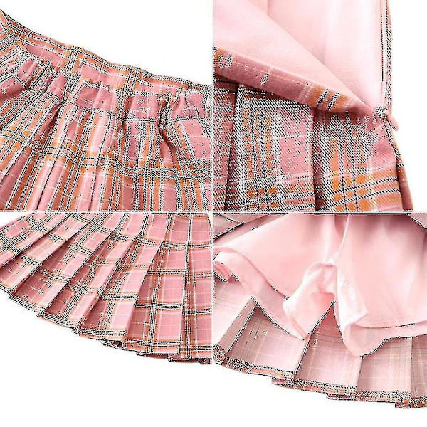 Bebetter Flickor Högmidjad Plisserad Zip Tennis Stil Skater Mini Kjol Pink Plaid 140cm 9-10 Years