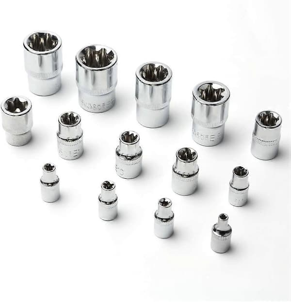 Set med 14 stjärnformade Torx-hylsor EI Typ Spärrskaftset I Hylsnyckelsats Profil E (Extern Torx) E4 - E24