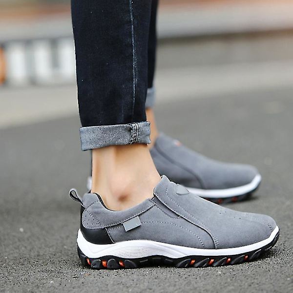 Slip-on Walking Shoes för män Casual Andas Anti Slip Skor Wi Grå 40