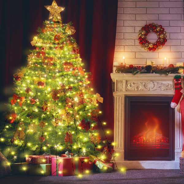 Christmas Tree Lights, 400LED 16 Lines Christmas Lights for Tree 8 Mod Warm light