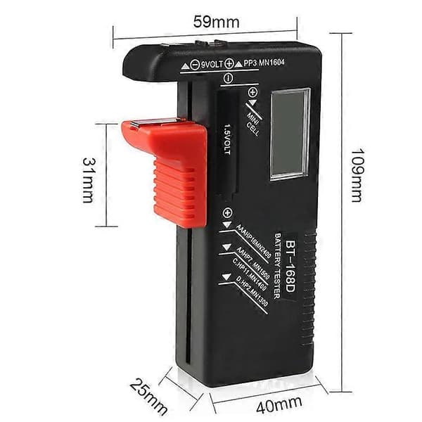 Digital batteritestare, för AAA AA CD 9V 1,5V knappcellsbatterier