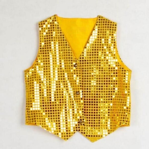 Kostymväst Glitter Unisex färgglad barn ärmlös paljettväst för P S Yellow