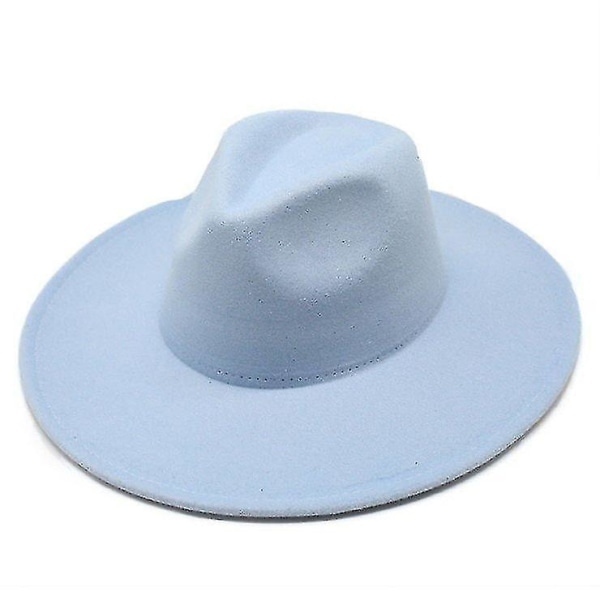 Varm vinter Klassisk Fedora-hatt med bred brätte Svart Vit Ullhattar Sky Blue color