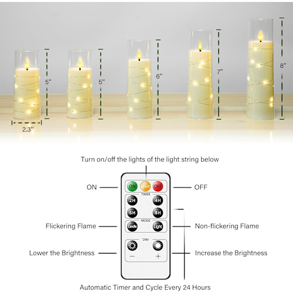 kakoya Flamlösa LED-ljus med timer 5 st flimrande flamlösa Cand Ivory