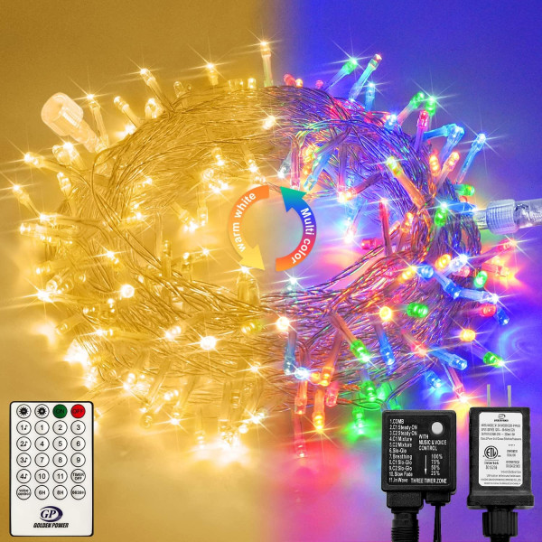 Varmt vita julbelysning inomhus, 10 meter 100 LED-julsträngljus Warm White to Multicolor