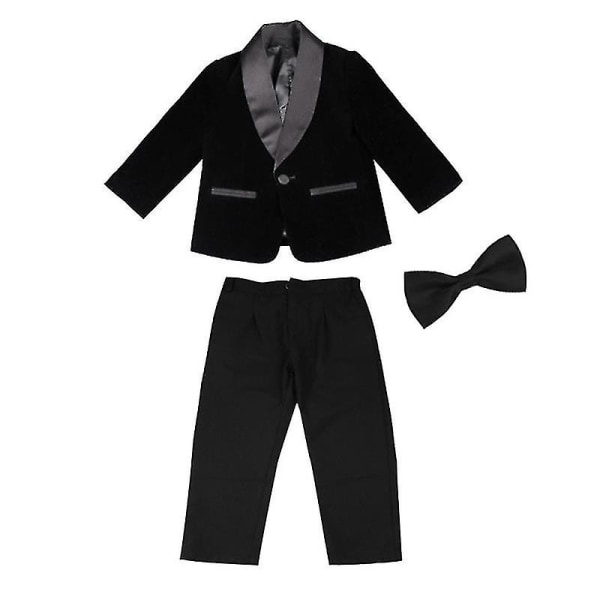 3st Sammetsblazer För Toddler Pojkar Sjal Lapel Collar Jacka 150cm Black