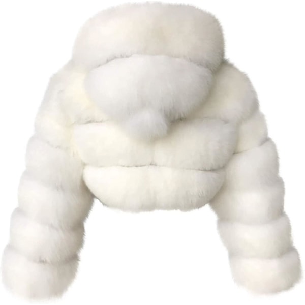 Konstgjord Pälsjacka Dam Med Huva Kort Bubbeljacka Fleece Kort Varm J White 4X-Large