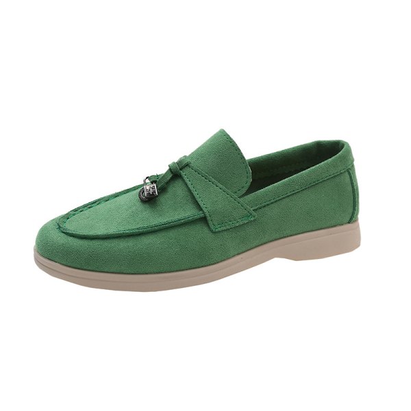 Sommar PU Walk Shoes Dam Loafers Causal Moccasin Lock Beanie Shoes C green 36