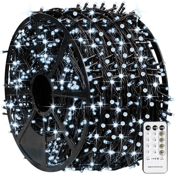 1000 LED julbelysning, 328FT julgransbelysning utomhus Plug in White