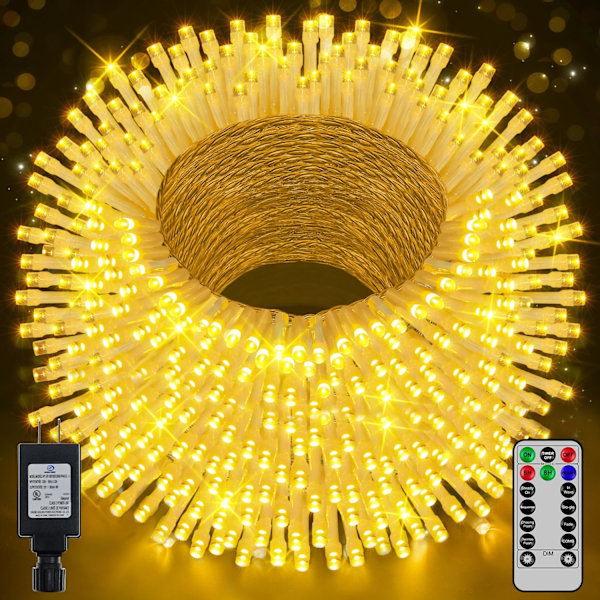 shineshine 197FT 600LED julbelysning utomhus, vattentät 8 Lightin Warm White 1000 LED