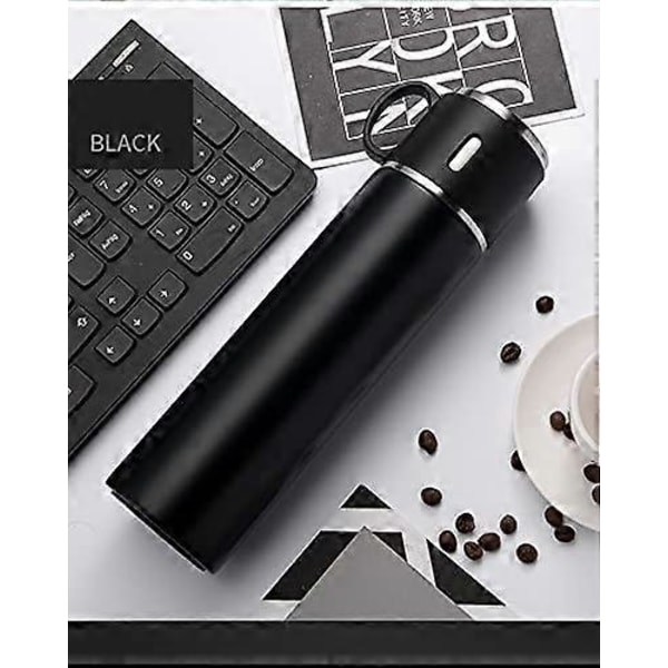 Vakuumisolerad Flaska 500ml/17.6oz Rostfri Termosflaska med Kopp för Kaffe Vatten Dryckesflaskor. (Svart, Enkel)