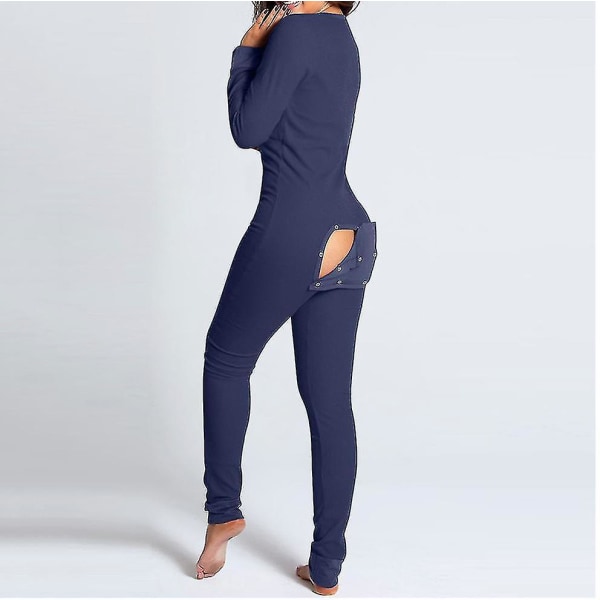Butt Flap Underkläder Jumpsuit Dam Onesie Pyjamas Back Button-dow B L