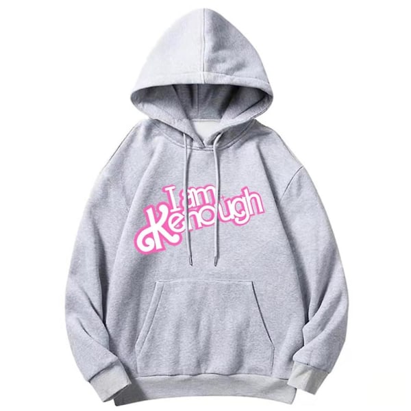 I Am Kenough Letter Tryckt Barbie Tema Hoodie Unisex Trendig Tryckt Light Grey M