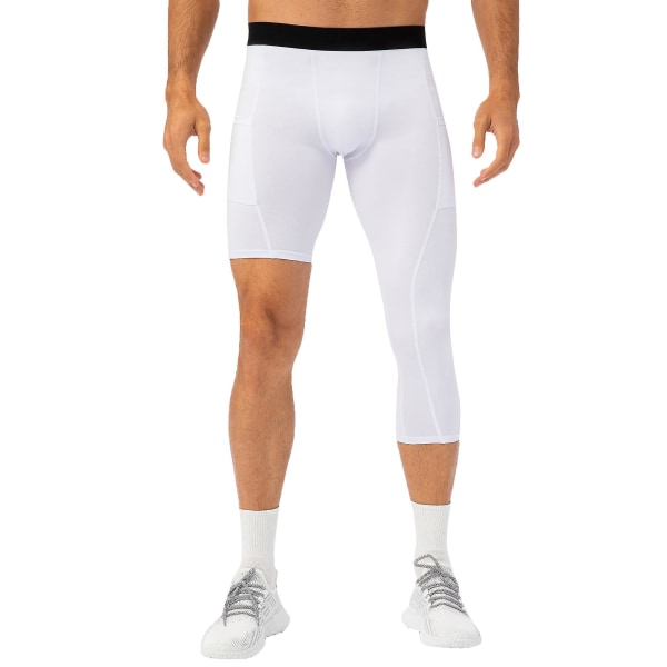 Män Enbens Leggings Kompatibla Basket Sido Fickor Fitness Träning White Medium