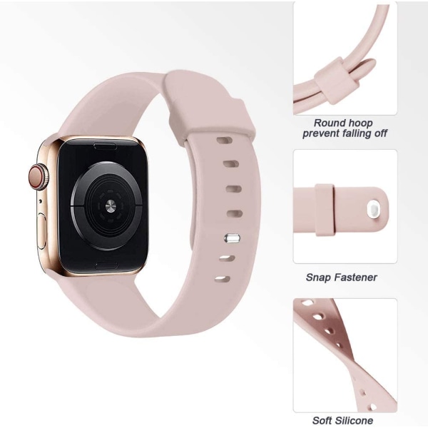 Kompatibel med Apple Watch -remmar Soft Sport Silicone Band Grå/Starlight Beige/Pink Sand 38/40/41 mm