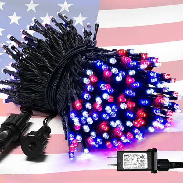 200 LED flerfärgade julbelysning utomhus Vattentät, expanderbar 66f Red White Blue Connectable 200 LED