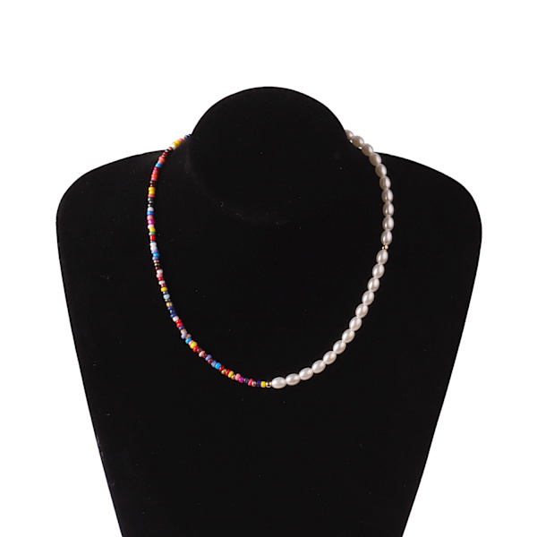 Halsband med pärlor Rispärlor Boho Halsband för Kvinnor Handvävt Jul