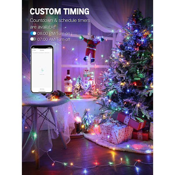 Julbelysning, 20 meter 200 LED Färgväxlande Trädbelysning 11-Funktioner Warm White & Multicolor 200 LED - WIFI
