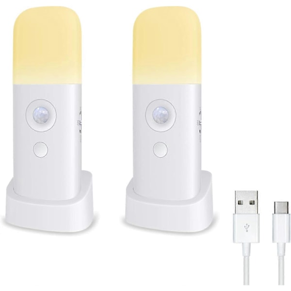 Nattlampa för Barn, Rörelsesensorlampa, Justerbar Ljusstyrka, Portabel, Uppladdningsbar (2-PACK)