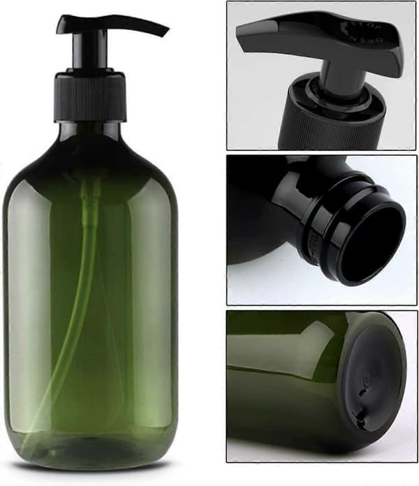 2-pack 500 ml/17 oz tomma återfyllningsbara plastflaskor med lotionpump (grön)