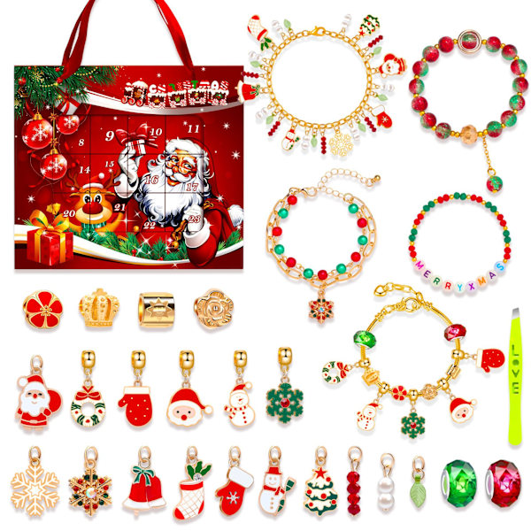 DIY Pärl armbandssats - 24-luckors julnedräkningsblindbox för flickor
