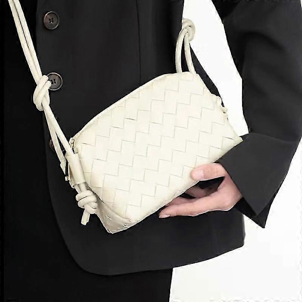 Kamera Väska i Läder med Dragkedja - Klassisk Vävd Väska Crossbody med Dragkedja