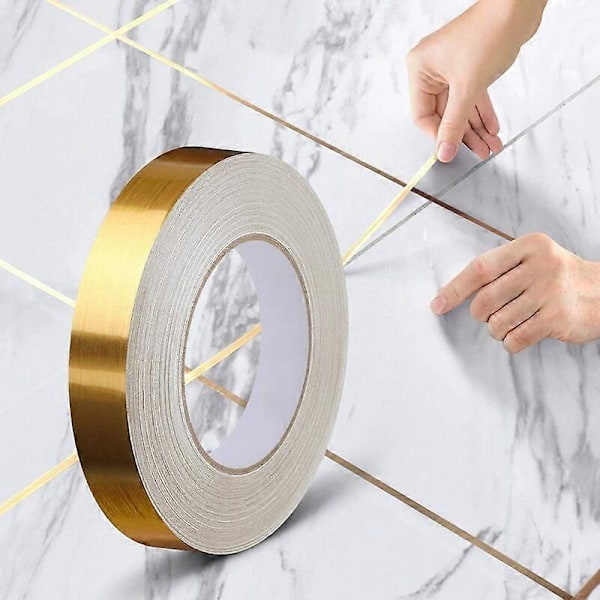 Dekorativ självhäftande tejp för kakel, vattentät fogtejp för golv, vägg, tak, dörr och fönster, heminredning (2cm*50m), Guld
