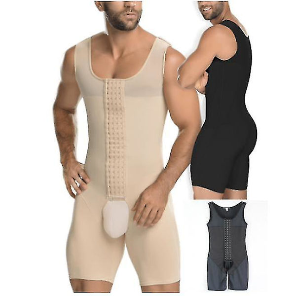 Formande Shapewear för Män, Magkontroll, Helkroppsshaper, Slank Bodysuit Beige S