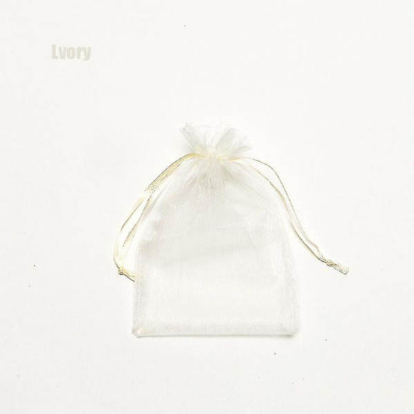 100st 22 Färger 7x9 9x12 10x15 13x18 Cm Dragable Organza Väskor Smycken lvory 9x12cm 100pcs