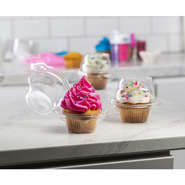 50 individuella muffinsbehållare - stapelbara | Individuella muffinsaskar | Tårtställ | Enkla muffinsaskar | Med anslutet lufttätt djupt kupollock |