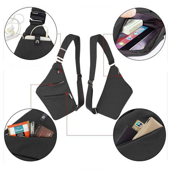 Axelremsväska anti-stöld, vattentät, crossbody, förenkling