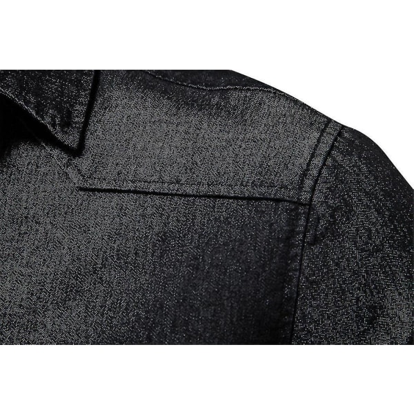 Essential Button Down långärmad tvättad jeansskjorta för män Black XL