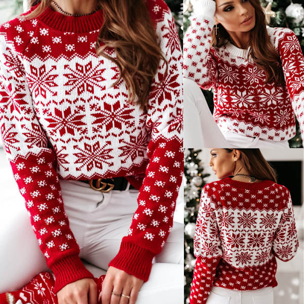 Kvinnors Fula Julkläder Xmas Pullover Tröja Jumper Rundhals S