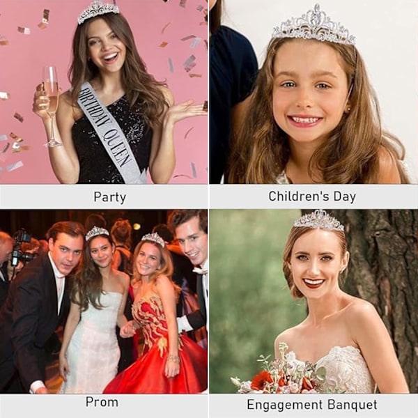 Kristalltiara Krona Hårband Prinsessa Elegant Krona med kammar för Kvinnor Flickor Bröllop Bal Födelsedagsfest, Silver