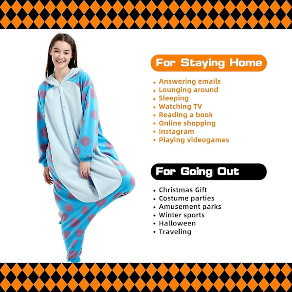 Unisex Vuxen Onesie Pyjamas Djur Heldräkt Halloween Kostym Jul Sovkläder Jumpsuit Sulley Sullivan Small