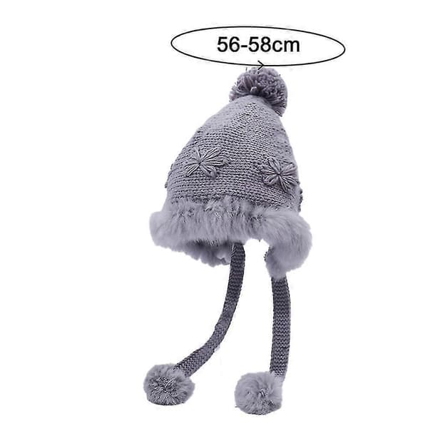 Söt Broderad Pälsboll Ullmössa Höst Och Vinter Plus Sammet Tjock Varm Stickad Mössa