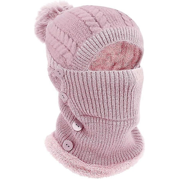 Varm stickad vintermössa och halsvärmare, mjuk stickad beanie-mössa med servering