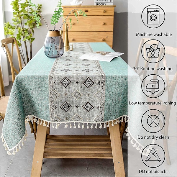 Bordsduk Rektangulär Bomull Linne, Fyrkantig Panel Toffs Design Rektangulär Bordsduk (140 x 180cm)