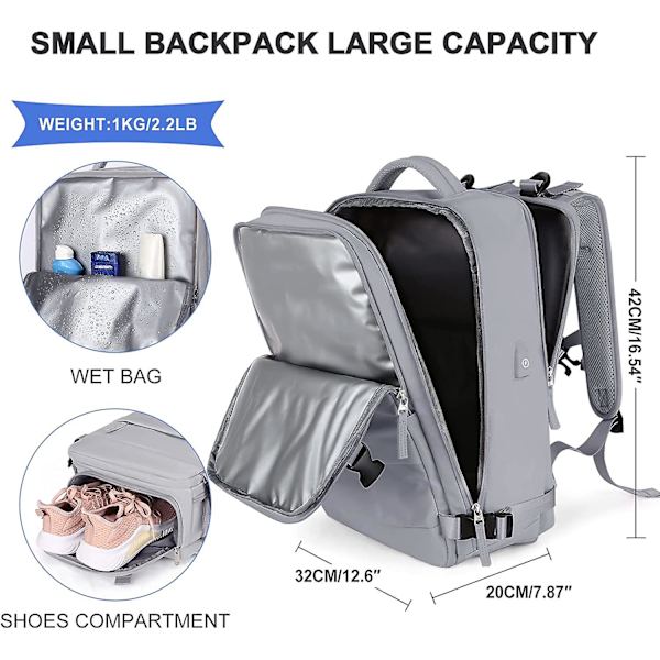 Stor Reseryggsäck Kvinnor, Kabinväska Ryggsäck Män, Vandringsryggsäck 17 inch Laptops A7-grey (Small)